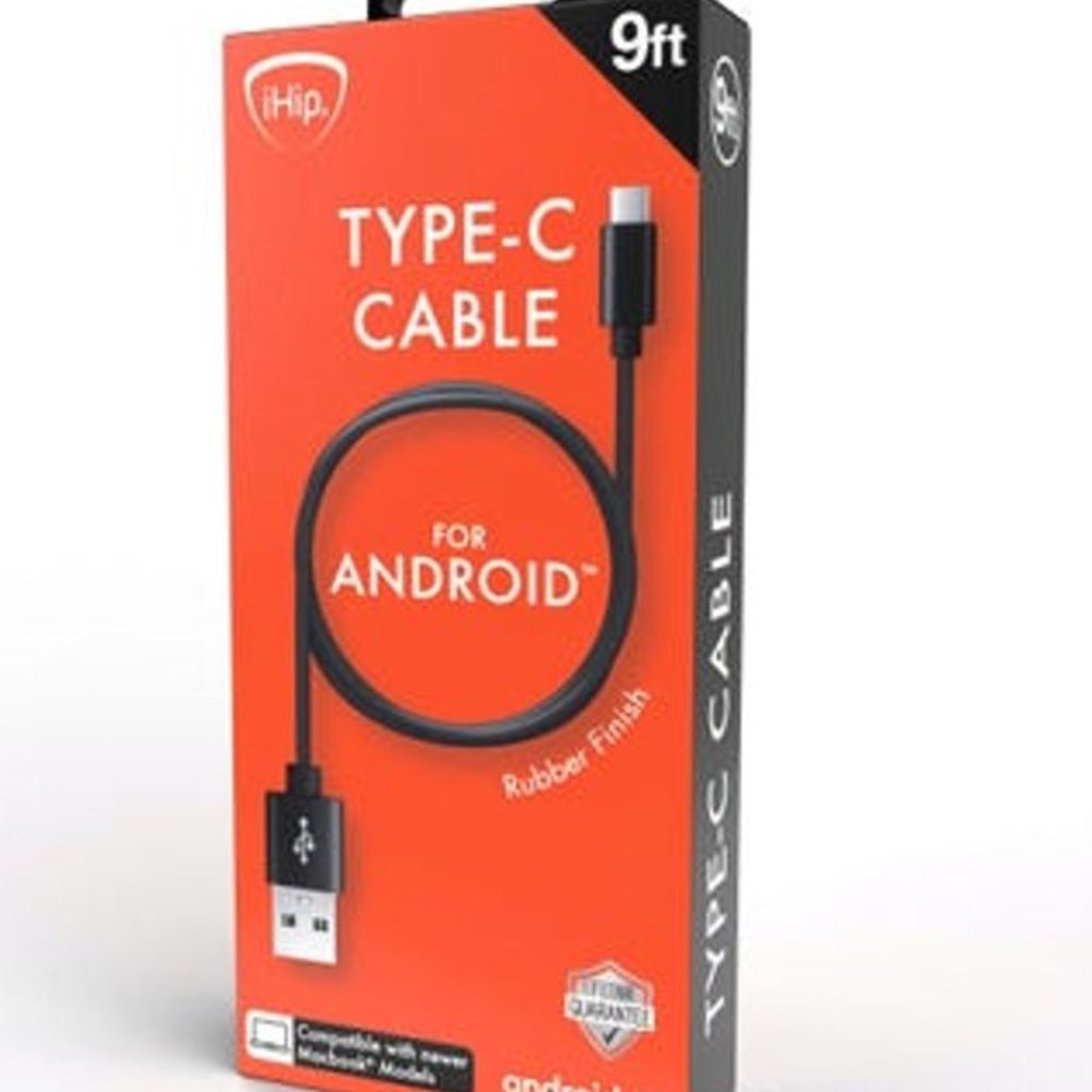 iHip 9 Foot Black PVC USB Type C Cable